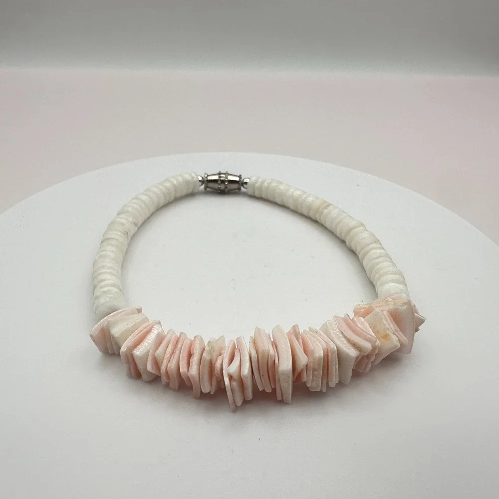 Vintage Y2K Pink White Heishe Beaded Bracelet Boho Women's Classic Jewelry